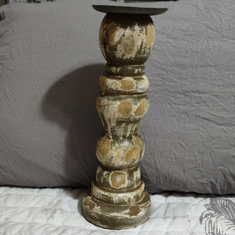Hobby Lobby Distressed Wooden Candle Holder - 12" Tall